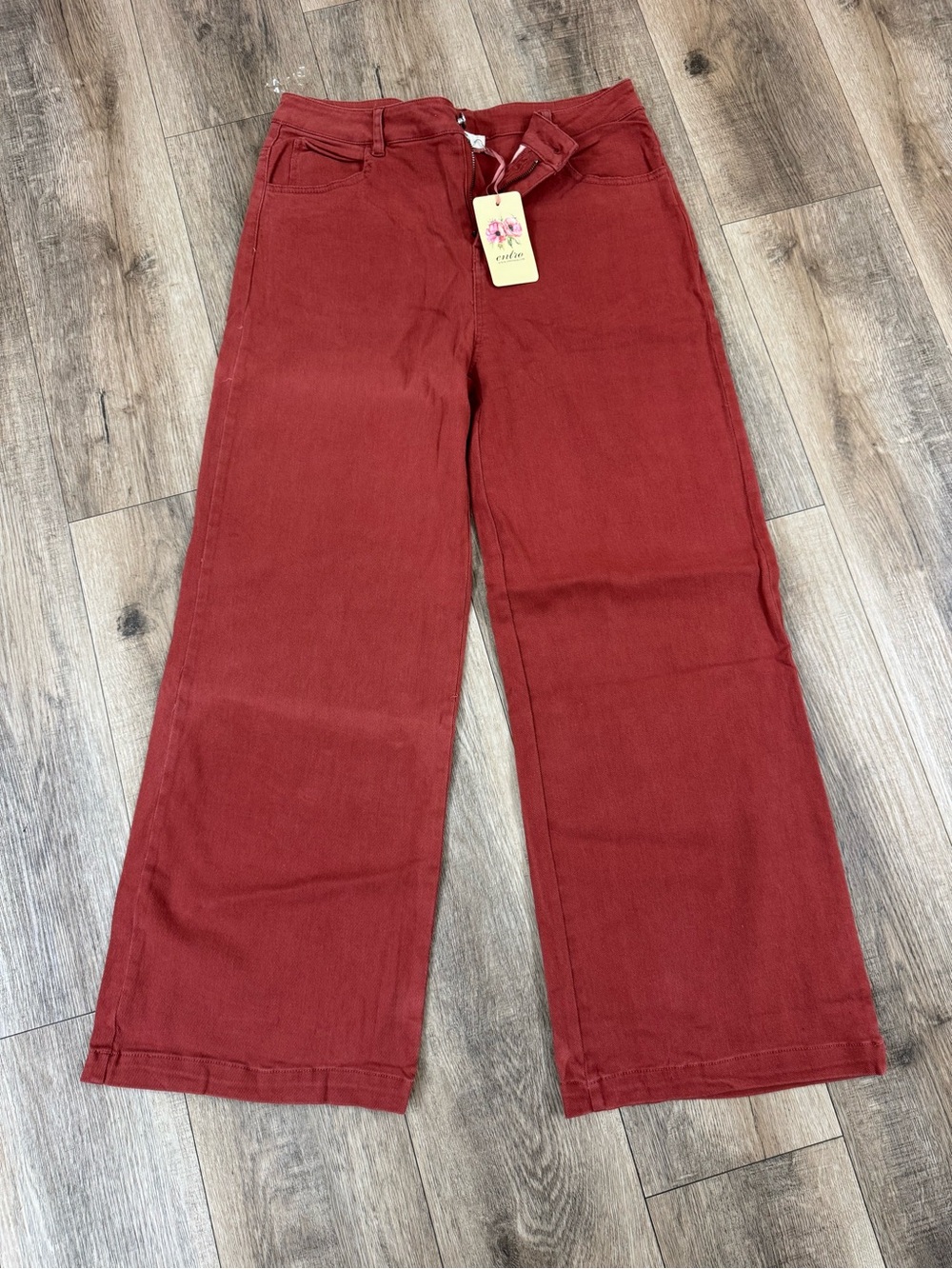 Entro Brick Red/Rust Cropped Wide-Leg Jeans